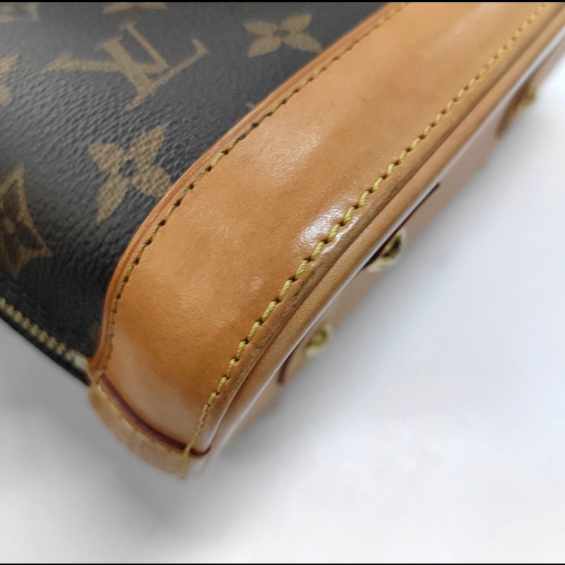 LOUIS VUITTON ALMA BB棕色塗層帆布老花貝殼包 金色五金 可拆卸肩帶-14