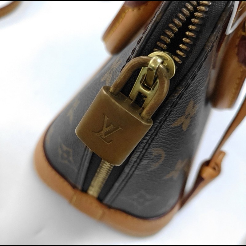 LOUIS VUITTON ALMA BB棕色塗層帆布老花貝殼包 金色五金 可拆卸肩帶-20