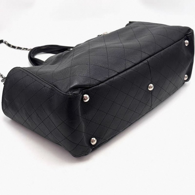 CHANEL 黑銀荔枝皮雙Clogo托特包 40*30*12.5 98新配件塵袋-1