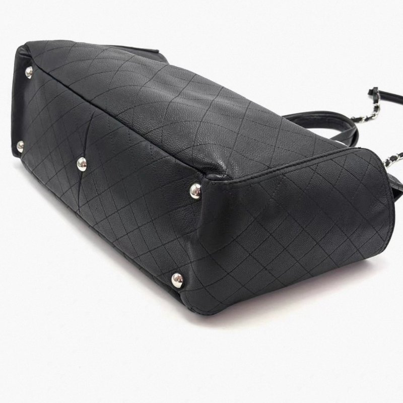 CHANEL 黑銀荔枝皮雙Clogo托特包 40*30*12.5 98新配件塵袋-2