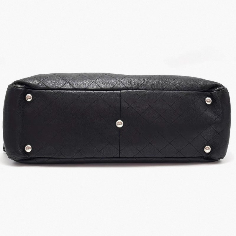 CHANEL 黑銀荔枝皮雙Clogo托特包 40*30*12.5 98新配件塵袋-3