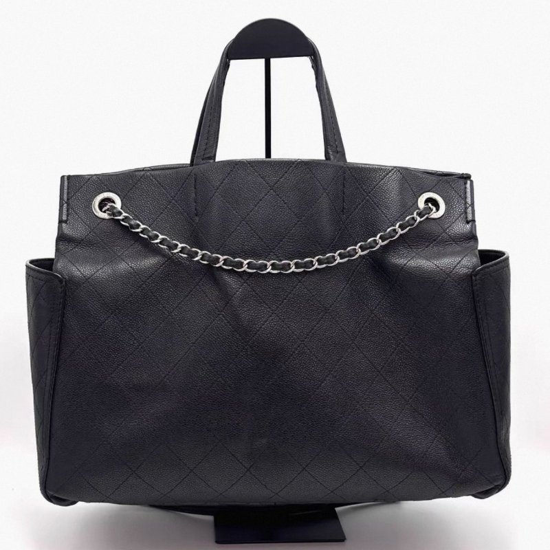 CHANEL 黑銀荔枝皮雙Clogo托特包 40*30*12.5 98新配件塵袋-4