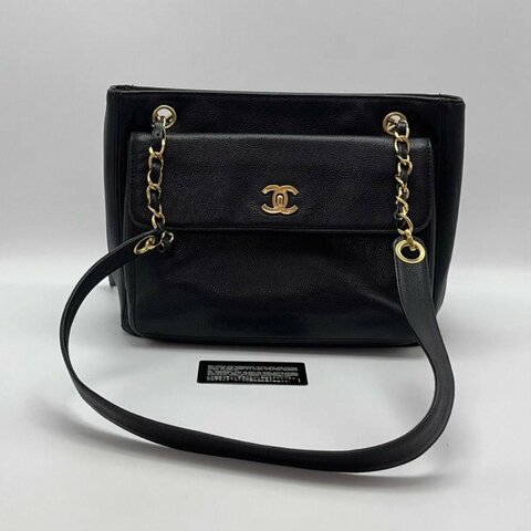 CHANEL 中古黑金荔枝牛皮奶粉包肩背斜背包27*21*11 98新配件保卡塵袋