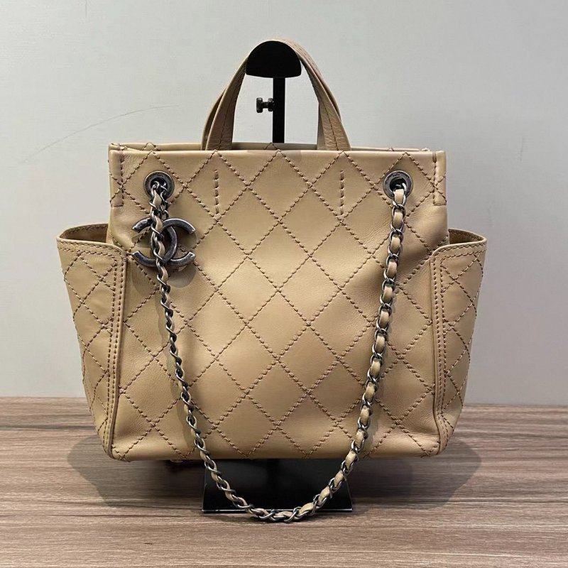 CHANEL 奶茶色牛皮托特包27*23*10 98新配件塵袋-0