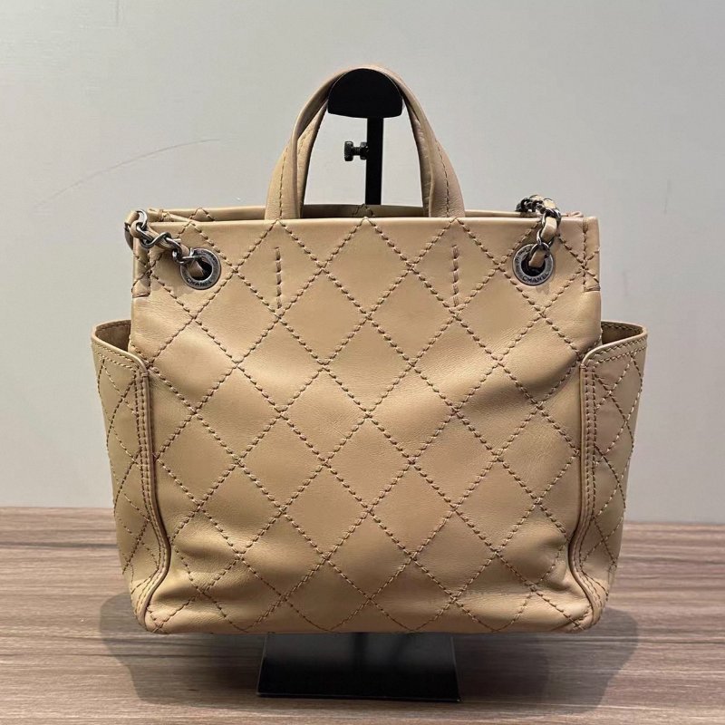 CHANEL 奶茶色牛皮托特包27*23*10 98新配件塵袋-5