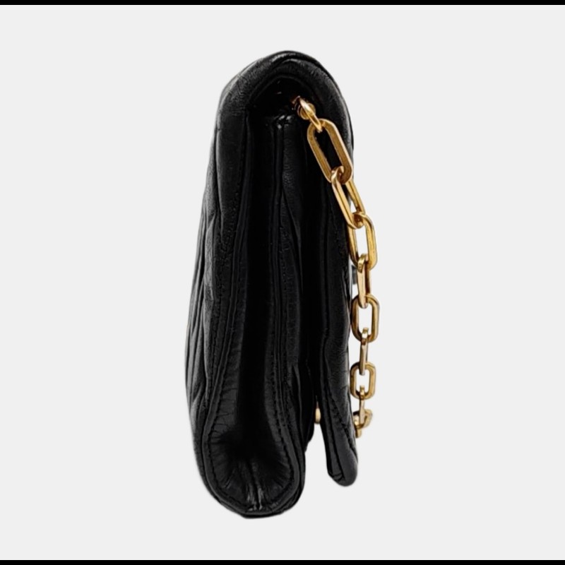 Miu Miu 黑色牛皮绗縫單肩包金色五金可拆卸肩帶-3