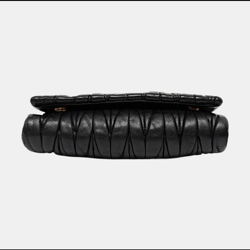 Miu Miu 黑色牛皮绗縫單肩包金色五金可拆卸肩帶-5