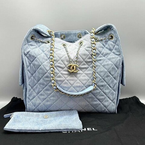 CHANEL 丹寧牛仔25bag中號肩背斜背包30*40*15 99新配件塵袋