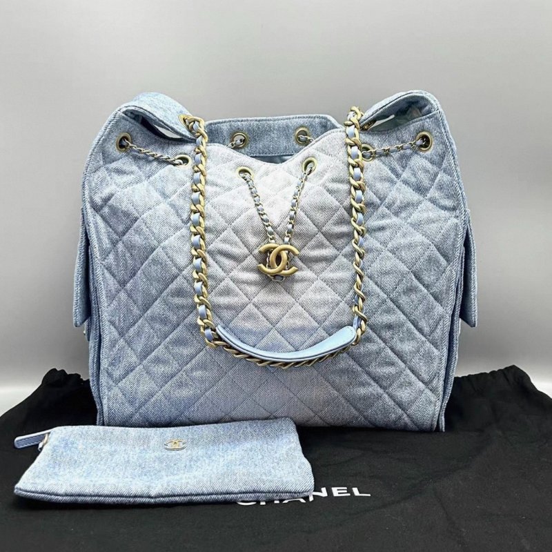 CHANEL 丹寧牛仔25bag中號肩背斜背包30*40*15 99新配件塵袋-0