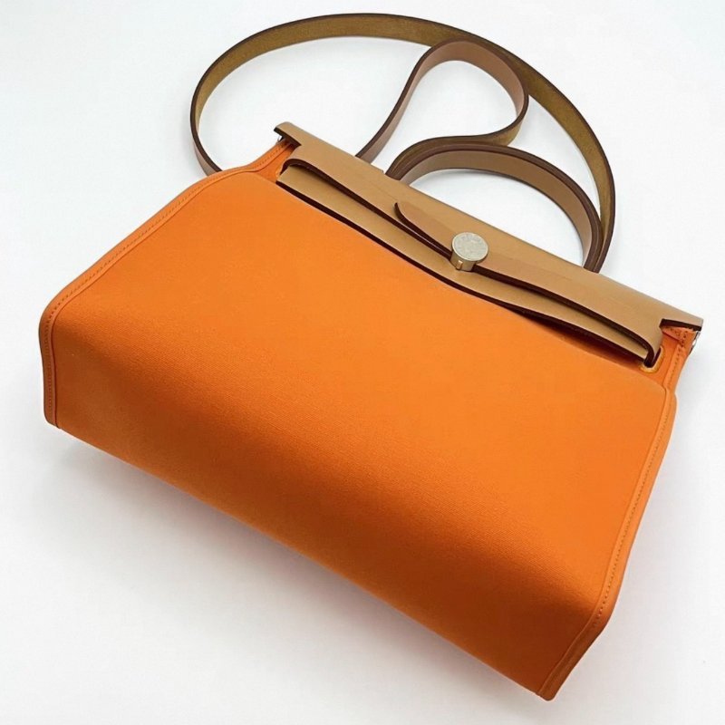 HERMES 橘色銀扣herbag31子母手提肩背包31*24*11 99新配件塵袋鑰匙鎖-1