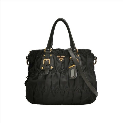 Prada Gaufre羊皮尼龍布字母Logo皺褶手提包 肩背包