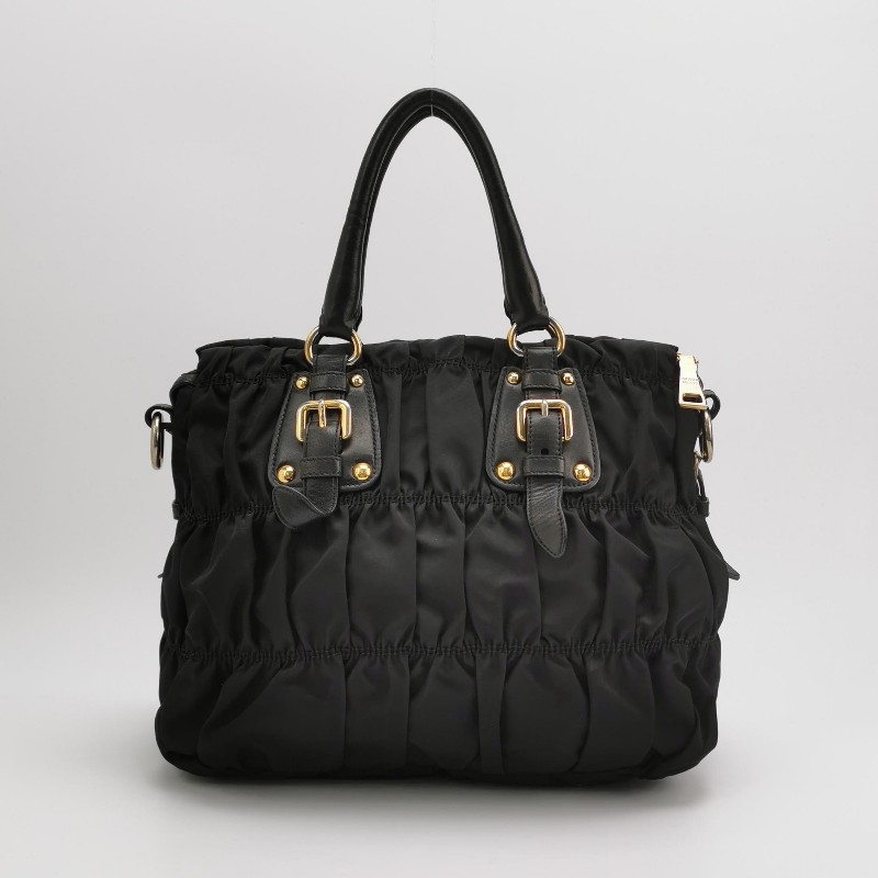 Prada Gaufre羊皮尼龍布字母Logo皺褶手提包 肩背包-4