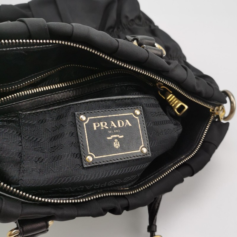 Prada Gaufre羊皮尼龍布字母Logo皺褶手提包 肩背包-6