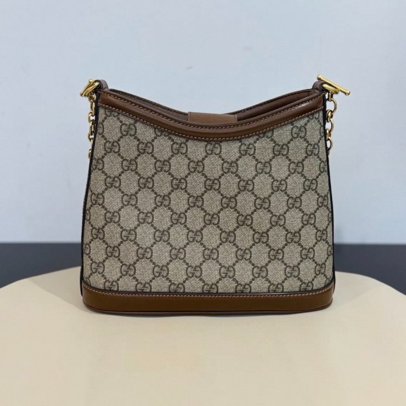 Gucci 老花拼皮棕色水桶包 24*22 99新配件塵袋-7