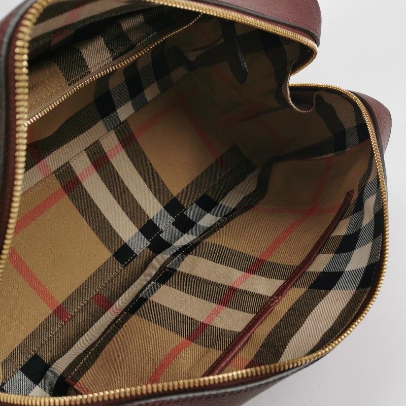 Burberry 牛皮純色字母logo拉鍊肩背包手提包-6