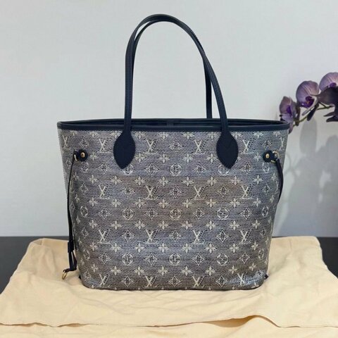 LV Neverfull中號炫光牛仔藍配色芯片款31*28*15 全新閒置配件塵袋