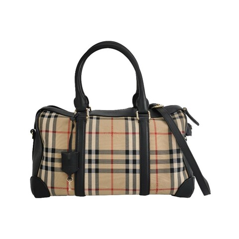 Burberry 牛皮尼龍布拼色格紋拉鍊 手提包肩背包