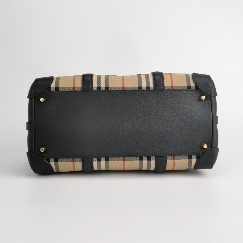 Burberry 牛皮尼龍布拼色格紋拉鍊 手提包肩背包-5