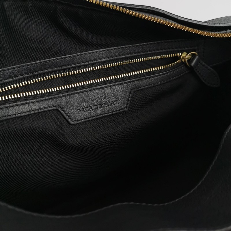 Burberry 牛皮尼龍布拼色格紋拉鍊 手提包肩背包-7