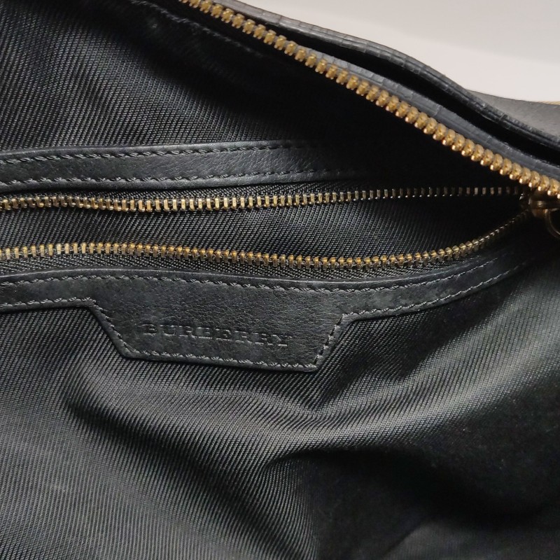 Burberry 牛皮尼龍布拼色格紋拉鍊 手提包肩背包-8