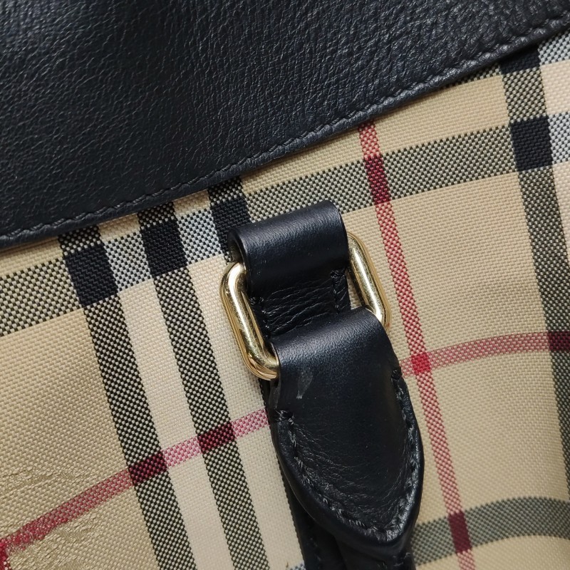Burberry 牛皮尼龍布拼色格紋拉鍊 手提包肩背包-10