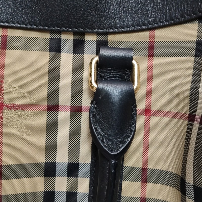 Burberry 牛皮尼龍布拼色格紋拉鍊 手提包肩背包-16
