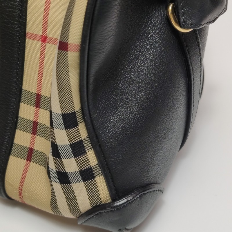 Burberry 牛皮尼龍布拼色格紋拉鍊 手提包肩背包-18