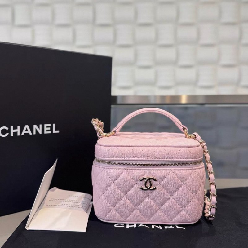 Chanel 22S手柄化妝盒子包櫻花粉荔枝牛皮金扣芯片款 11*15 *12 99新配件塵袋購證盒子-1