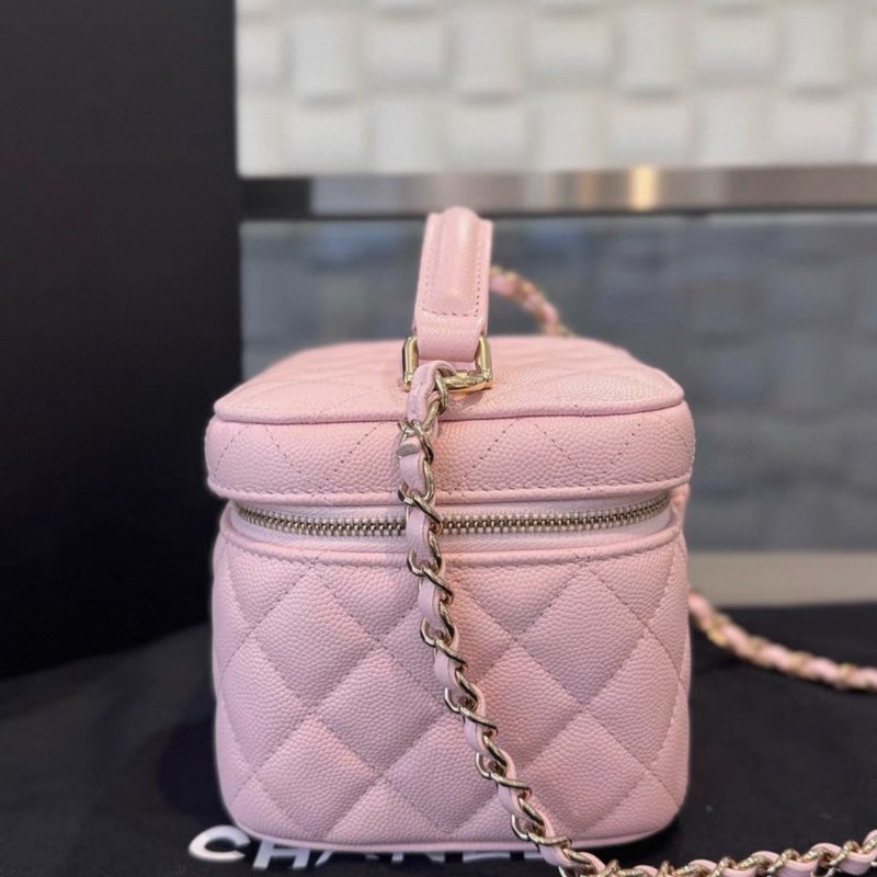 Chanel 22S手柄化妝盒子包櫻花粉荔枝牛皮金扣芯片款 11*15 *12 99新配件塵袋購證盒子-2