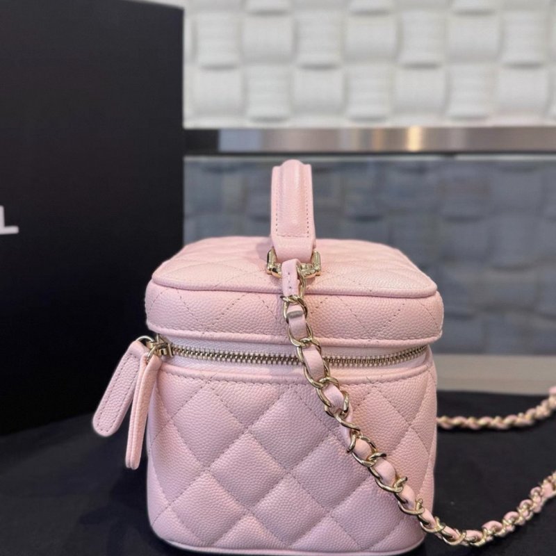 Chanel 22S手柄化妝盒子包櫻花粉荔枝牛皮金扣芯片款 11*15 *12 99新配件塵袋購證盒子-3