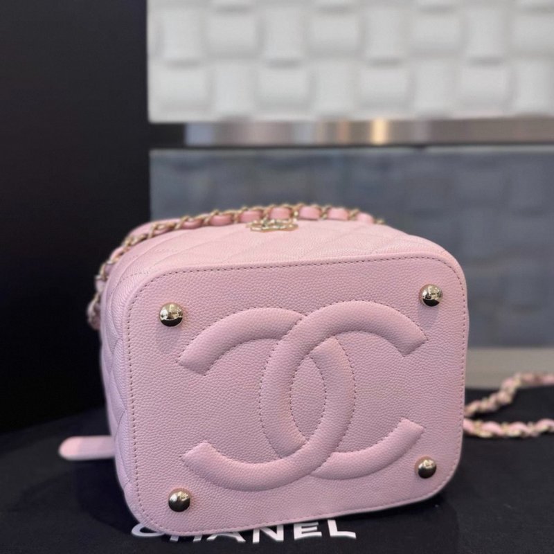Chanel 22S手柄化妝盒子包櫻花粉荔枝牛皮金扣芯片款 11*15 *12 99新配件塵袋購證盒子-5