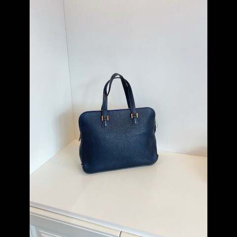 Hermes 愛馬仕午夜藍 保齡球 手提包電腦公事包