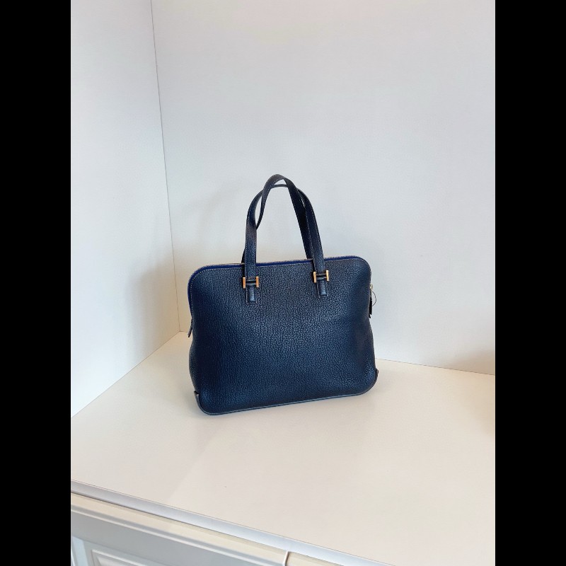 Hermes 愛馬仕午夜藍 保齡球 手提包電腦公事包-0