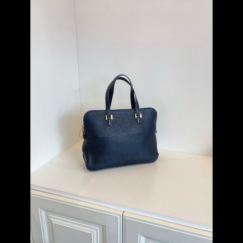 Hermes 愛馬仕午夜藍 保齡球 手提包電腦公事包-1