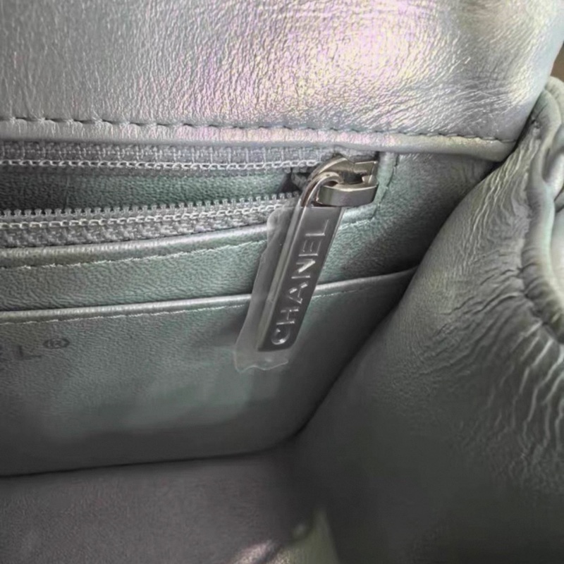 chanel/香奈兒 Classic Flap CF 牛皮方胖子 幻彩人魚姬拼銀白色 芯片款-4