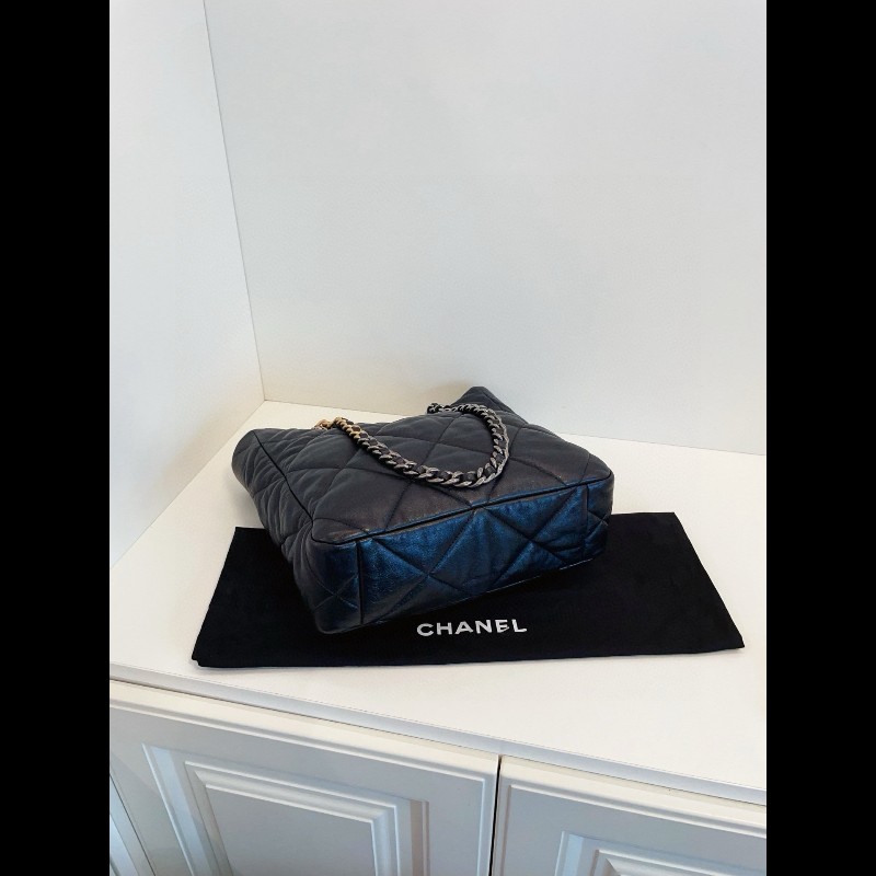 Chanel香奈兒 晶片款 19bag系列黑金大菱格shopping tote托特包-7