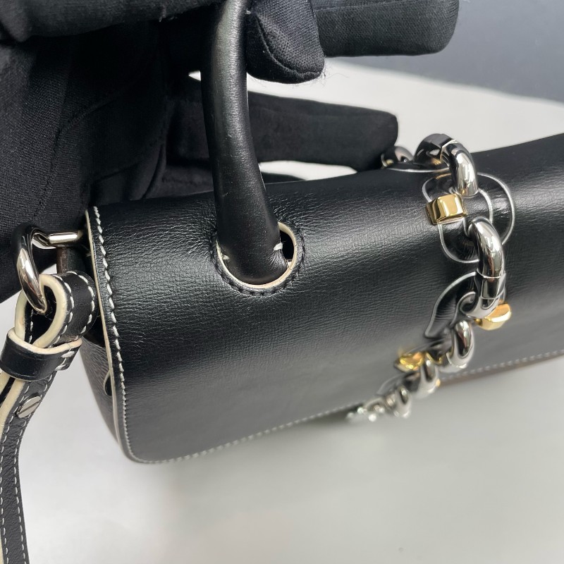 LV路易威登 老花拼黑色chain it鎖頭郵差包-16