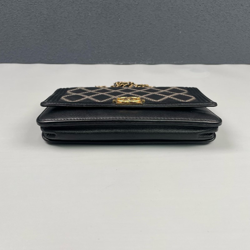 Chanel香奈兒 黑金菱格紋發財Woc鏈條包-4