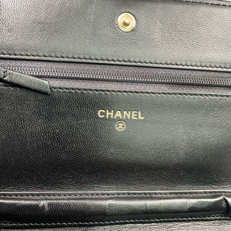 Chanel香奈兒 黑金菱格紋發財Woc鏈條包-21