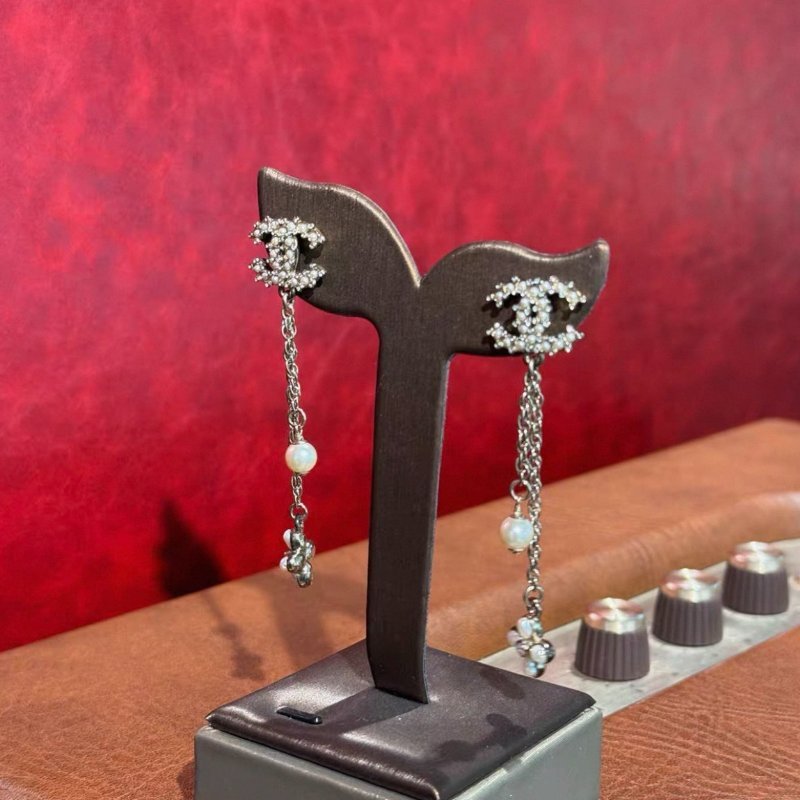 Chanel 雙C珍珠流蘇花朵耳環 99新配件塵袋-1