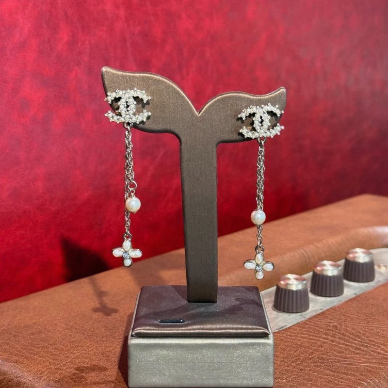 Chanel 雙C珍珠流蘇花朵耳環 99新配件塵袋-2