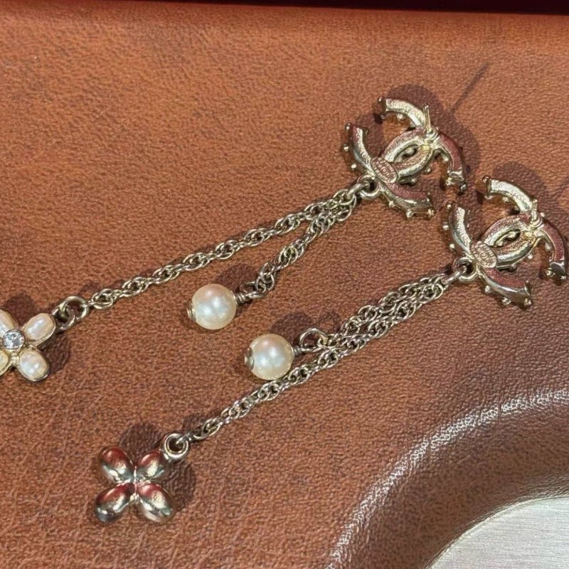 Chanel 雙C珍珠流蘇花朵耳環 99新配件塵袋-4