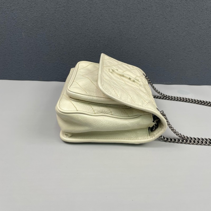 YSL 白色油蠟皮V紋小號Niki D扣 鏈條包-3