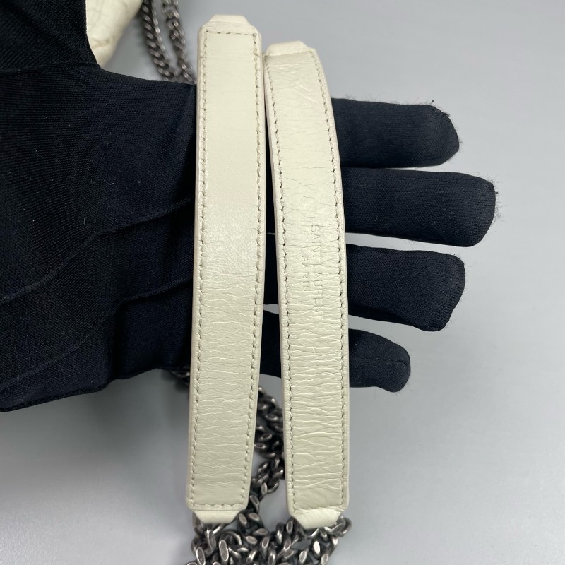 YSL 白色油蠟皮V紋小號Niki D扣 鏈條包-8