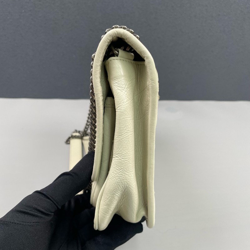 YSL 白色油蠟皮V紋小號Niki D扣 鏈條包-11