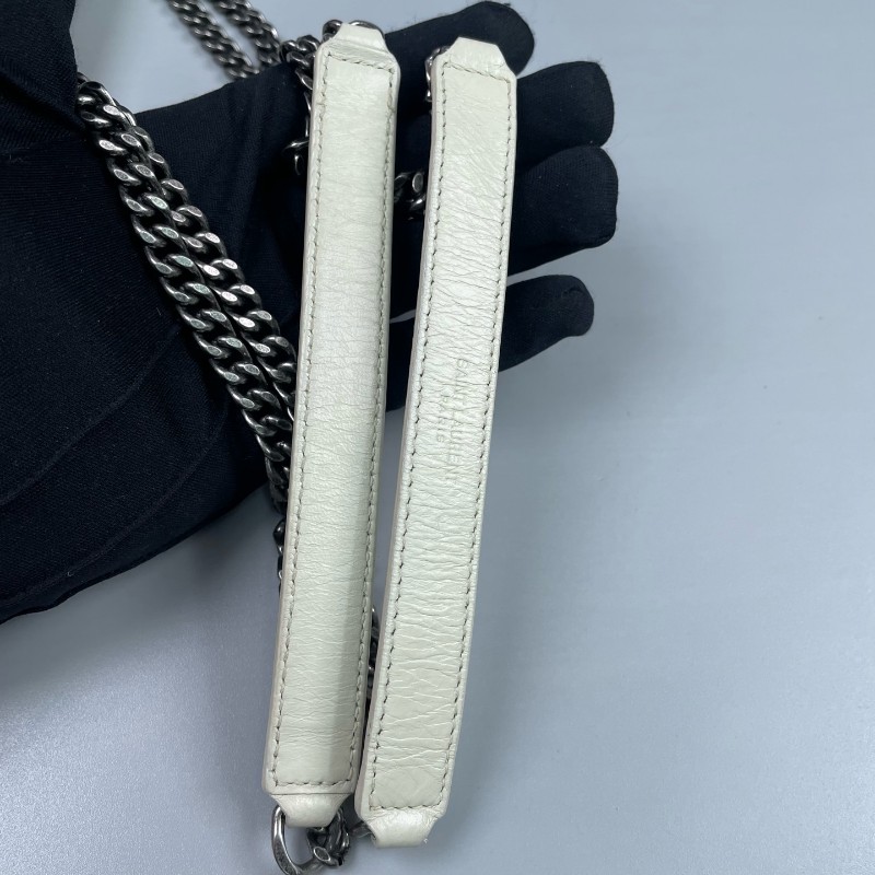 YSL 白色油蠟皮V紋小號Niki D扣 鏈條包-23