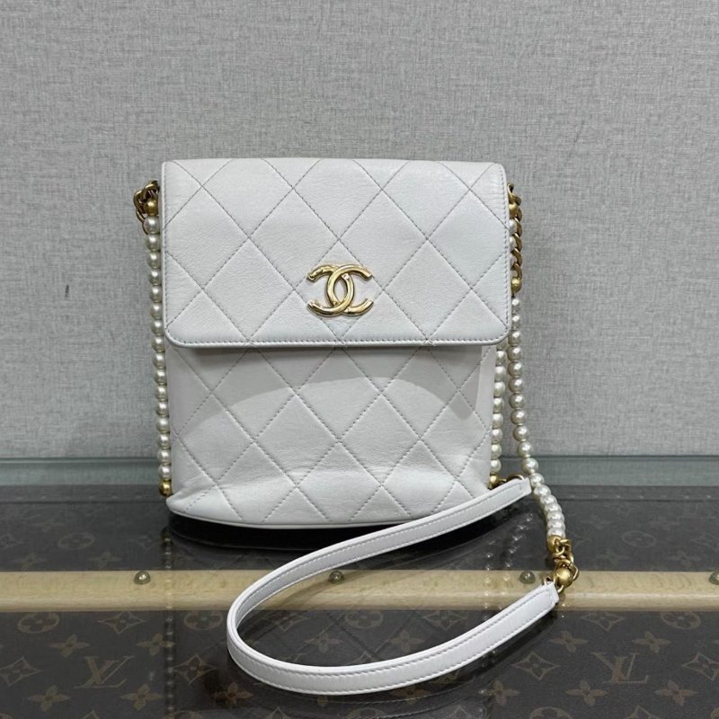 CHANEL白金珍珠鏈條肩背斜背包19*19*8 98新配件塵袋-0
