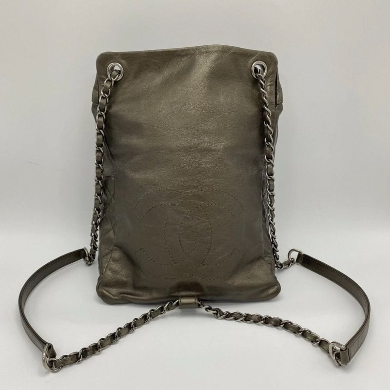 CHANEL古銅色牛皮抽繩後背包20*26*11 98新配件塵袋-1