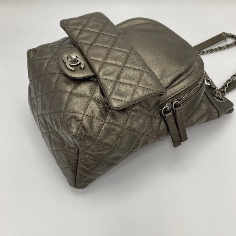 CHANEL古銅色牛皮抽繩後背包20*26*11 98新配件塵袋-3