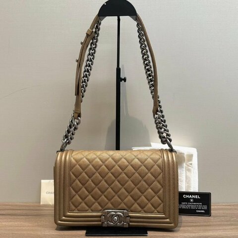 CHANEL銀扣leboy 中號肩背斜背包25*15*7.5 98新配件保卡塵袋